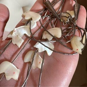 Vintage Native American Zuni sterling silver MOP Sun bear Heishi fetish Necklace